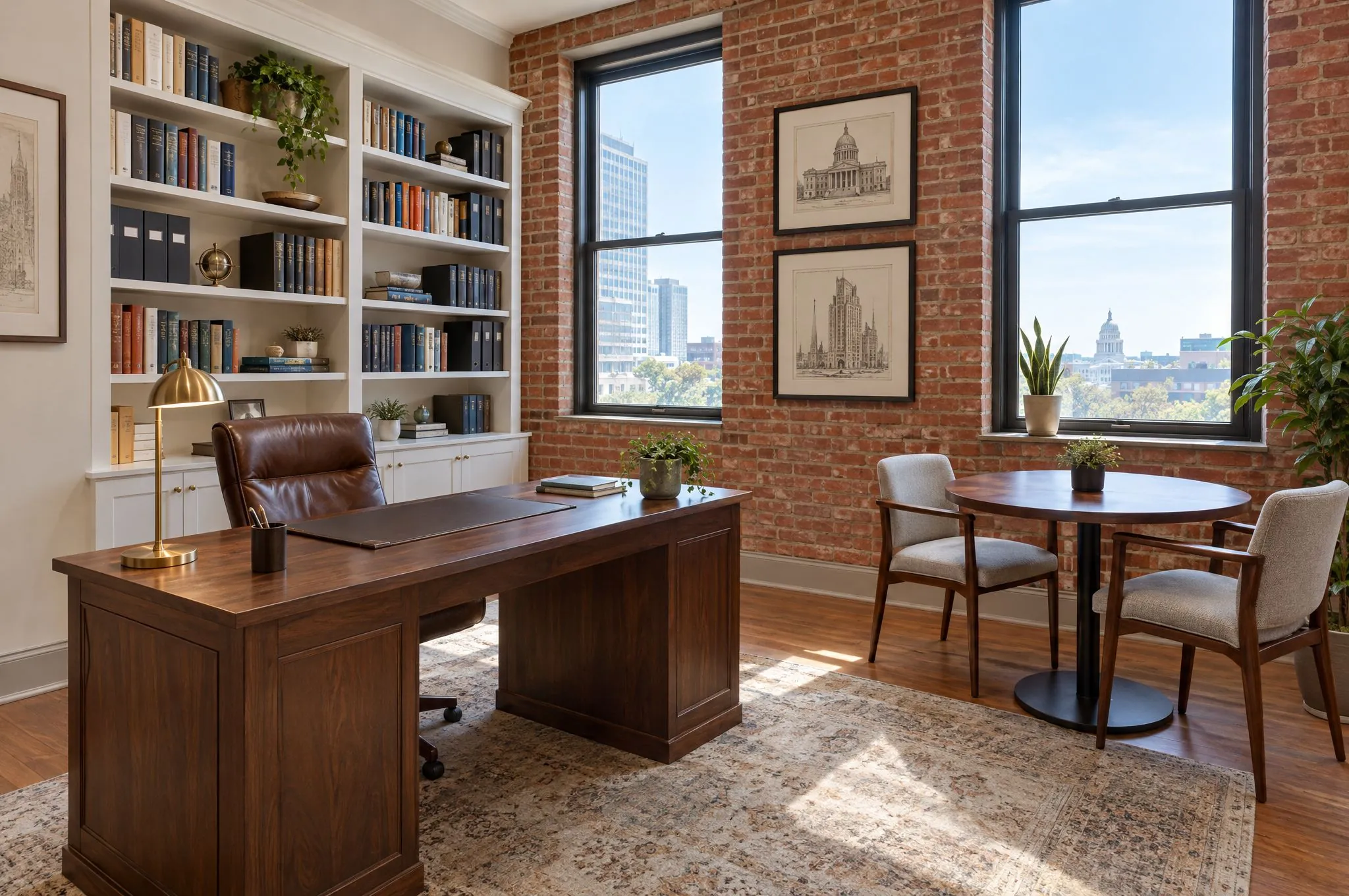 A small professional office in a historic Raleigh building, set up and ready for work